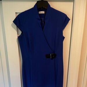 Calvin Klein Royal Blue Sheath Dress with Asymmetric Belt detail S8